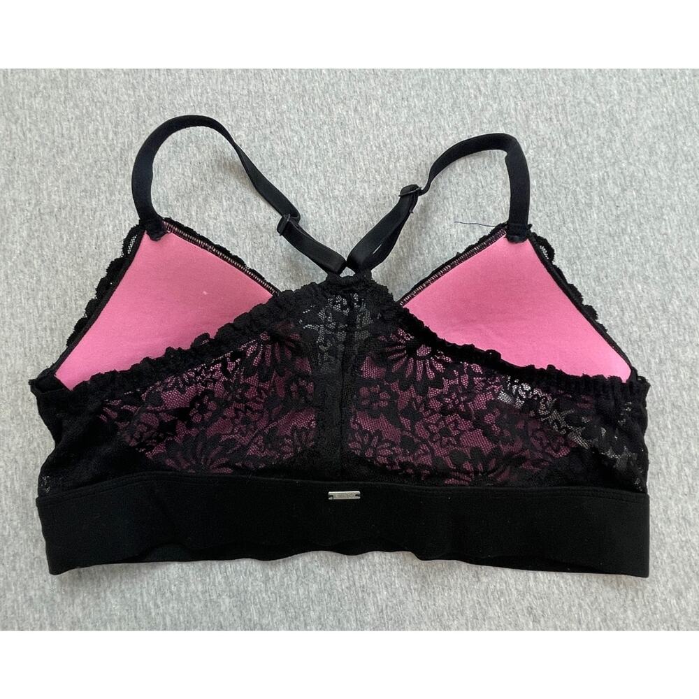 Victorias Secret Pink Bra Womens M Lightly Lined‎ Black Lace Underwire Racerback - Picture 2 of 8